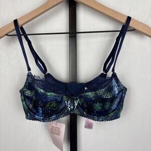 NEW Savage x Fenty Baroque Butterfly Lace Half-Cup Bra 32C Satin Blue Whimsy